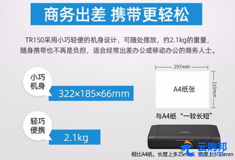 佳能PIXMA TR150便携式打印机